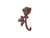 Handcrafted Rustic Red Whitewashed Cast Iron Long Stem Rose Decorative Metal Wall Hook 5.5" from Hampton Creations