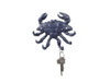Handcrafted Rustic Dark Blue Cast Iron Decorative Crab with Six Metal Wall Hooks 7" from Hampton Creations