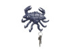 Handcrafted Rustic Dark Blue Cast Iron Decorative Crab with Six Metal Wall Hooks 7" from Hampton Creations