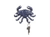 Handcrafted Rustic Dark Blue Cast Iron Decorative Crab with Six Metal Wall Hooks 7" from Hampton Creations