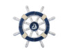 Handcrafted Rustic Dark Blue And White Decorative Ship Wheel With Sailboat 12" from Hampton Creations