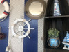 Handcrafted Rustic White Decorative Ship Wheel with Sailboat 18" from Hampton Creations