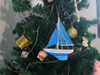 Handcrafted Wooden Light Blue Sailboat with Light Blue Sails Christmas Tree Ornament 9" from Hampton Creations