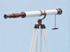 Handcrafted Floor Standing Bronzed With White Leather Galileo Telescope 65" from Hampton Creations Handcrafted Floor Standing Bronzed With White Leather Galileo Telescope 65" from Hampton Creations