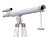 Handcrafted Hampton Collection Chrome with White Leather Griffith Astro Telescope 64" from Hampton Creations Handcrafted Hampton Collection Chrome with White Leather Griffith Astro Telescope 64" from Hampton Creations