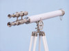 Handcrafted Hampton Collection Chrome with White Leather Griffith Astro Telescope 64" from Hampton Creations Handcrafted Hampton Collection Chrome with White Leather Griffith Astro Telescope 64" from Hampton Creations