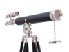 Handcrafted Chrome - Leather Griffith Astro Telescope 64" with Black Wooden Legs from Hampton Creations