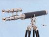 Handcrafted Chrome - Leather Griffith Astro Telescope 64" with Black Wooden Legs from Hampton Creations