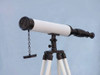Handcrafted Floor Standing Bronze with White Leather Harbor Master Telescope 50" from Hampton Creations Handcrafted Floor Standing Bronze with White Leather Harbor Master Telescope 50" from Hampton Creations
