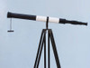 Handcrafted Admirals Floor Standing Oil Rubbed Bronze-White Leather with Black Stand Telescope 60" from Hampton Creations Handcrafted Admirals Floor Standing Oil Rubbed Bronze-White Leather with Black Stand Telescope 60" from Hampton Creations