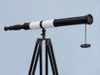 Handcrafted Admirals Floor Standing Oil Rubbed Bronze-White Leather with Black Stand Telescope 60" from Hampton Creations Handcrafted Admirals Floor Standing Oil Rubbed Bronze-White Leather with Black Stand Telescope 60" from Hampton Creations