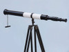 Handcrafted Admirals Floor Standing Oil Rubbed Bronze-White Leather with Black Stand Telescope 60" from Hampton Creations Handcrafted Admirals Floor Standing Oil Rubbed Bronze-White Leather with Black Stand Telescope 60" from Hampton Creations