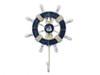 Handcrafted Rustic Dark Blue and White Decorative Ship Wheel With Sailboat and Hook 8" from Hampton Creations