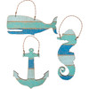 Anchor Seahorse & Whale Hanging Wooden Ornament Set from Primitives by Kathy