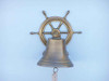 Handcrafted Antique Brass Hanging Ship Wheel Bell 8" from Hampton Creations