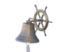 Handcrafted Antique Brass Hanging Ship Wheel Bell 8" from Hampton Creations