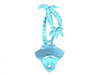 Handcrafted Rustic Dark Blue Whitewashed Cast Iron Wall Mounted Palmtree Bottle Opener 6" from Hampton Creations Handcrafted Rustic Dark Blue Whitewashed Cast Iron Wall Mounted Palmtree Bottle Opener 6" from Hampton Creations