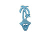 Handcrafted Rustic Light Blue Cast Iron Wall Mounted Palm Tree Bottle Opener 6" from Hampton Creations Handcrafted Rustic Light Blue Cast Iron Wall Mounted Palm Tree Bottle Opener 6" from Hampton Creations