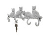 Handcrafted Whitewashed Cast Iron Sitting Cat Family Decorative Metal Wall Hooks 11" from Hampton Creations