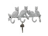 Handcrafted Whitewashed Cast Iron Sitting Cat Family Decorative Metal Wall Hooks 11" from Hampton Creations
