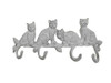 Handcrafted Whitewashed Cast Iron Sitting Cat Family Decorative Metal Wall Hooks 11" from Hampton Creations
