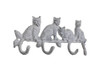 Handcrafted Whitewashed Cast Iron Sitting Cat Family Decorative Metal Wall Hooks 11" from Hampton Creations
