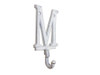 Handcrafted Whitewashed Cast Iron Letter M Alphabet Wall Hook 6" from Hampton Creations