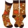 Pumpkin Spice And Chill Colorfully Printed Cotton Socks from Primitives by Kathy