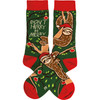 Christmas Sloth Don't Hurry Be Merry Colorfully Printed Cotton Socks from Primitives by Kathy