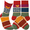 Rainbow Strip Design Love Wins Colorfully Printed Cotton Socks from Primitives by Kathy