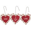 Set of 3 Rustic Heart Shaped Hanging Ornament Signs (Love & XOXO & I Love Us) from Primitives by Kathy