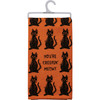 Orange & Black Cat Print Design You're Creepin' Meowt Cotton Kitchen Dish Towel 20x26 from Primitives by Kathy