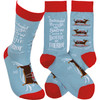 Dachshund Through The Snow Bottle Of Merlot Colorfully Printed Cotton Socks from Primitives by Kathy