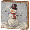 Snowman With Black Top Hat & Scarf Decorative Wooden Block Sign 3x3 from Primitives by Kathy