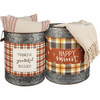 Autumnal Plaid Design Happy Harvest & Thankful Grateful Blessed Set of 2 Galvanized Metal Buckets from Primitives by Kathy