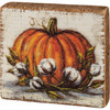 Orange Pumpkin & Cotton Stems Decorative Wooden Block Sign Décor 3.5 Inch from Primitives by Kathy