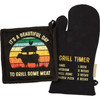 Pot Holder & Oven Mitt Set (Grill Some Meat & Beer Timer) from Primitives by Kathy