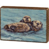 Swimming Otters Decorative Wooden Block Sign 5 Inch x 3.5 Inch from Primitives by Kathy