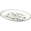 Have Yourself A Merry Little Christmas Oval White & Black Stoneware Platter 12.5 Inch from Primitives by Kathy