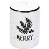 Evergreen Branch Design Merry & Bright Stoneware Salt Pepper Shaker Set from Primitives by Kathy