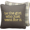 Be The Girl Who Just Went For It Yellow Gray Decorative Cotton Throw Pillow 14x14 from Primitives by Kathy