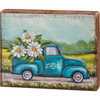 Blue Pickup Truck & Daisies She Loves Me She Loves Me Not Farm Decorative Wooden Block Sign 6 Inch from Primitives by Kathy