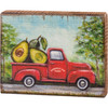 Red Pickup Truck Hauling Avocado (Perfect Pit Form) Decoative Wooden Block Sign 6 Inch from Primitives by Kathy