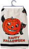 Pumpkin & Black Cat Happy Halloween Cotton Dish Towel 28x28 from Primitives by Kathy