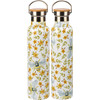 Watercolr Floral & Bumblebees Insulated Stainless Steel Water Bottle Thermos 25 Oz from Primitives by Kathy