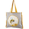 Cotton Tote Bag - Floral Bumblebee Design With Gray & White Gingham Checks from Primitives by Kathy