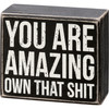 You Are Amazing Own That Shit Decorative Wooden Box Sign 4 Inch from Primitives by Kathy