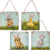 Set of 4 Baby Animals In Bunny Ears Hanging Wooden Ornament Signs (Puppy Kid Lamb Duckling) from Primitives by Kathy