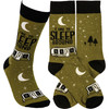 RV Camping Themed I Like To Sleep Around Colorfully Printed Cotton Novelty Socks from Primitives by Kathy