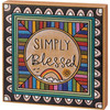 Vibrant Wood Burn Art Rainbow & Geometric Pattern Simply Blessed Decorative Wooden Block Sign from Primitives by Kathy